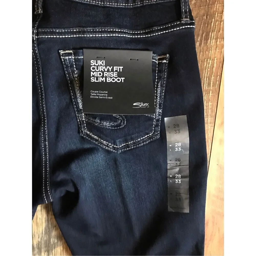 Silver jeans suki Size 28/33 slim boot mid rise denim dark wash New w/tags